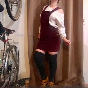 Wine Maroon Cranberry Corduroy Overall Dress ASOS